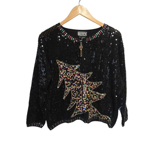 Vintage BERER Takako Sakon Black Full Sequin Christmas Tree Full Zip XL - Picture 1 of 8